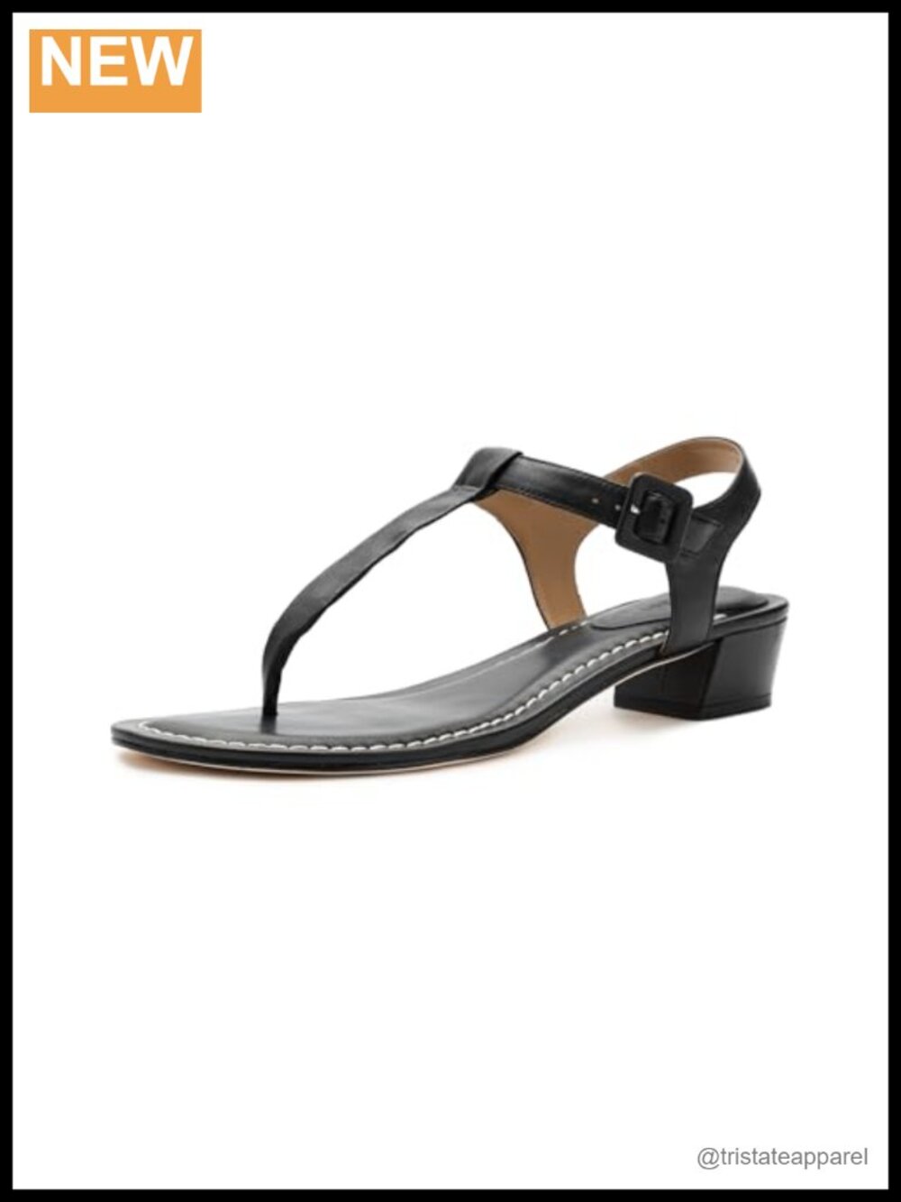 Leather T-Strap Block Heel Sandal Open Toe Buckle Casual Spring Summer